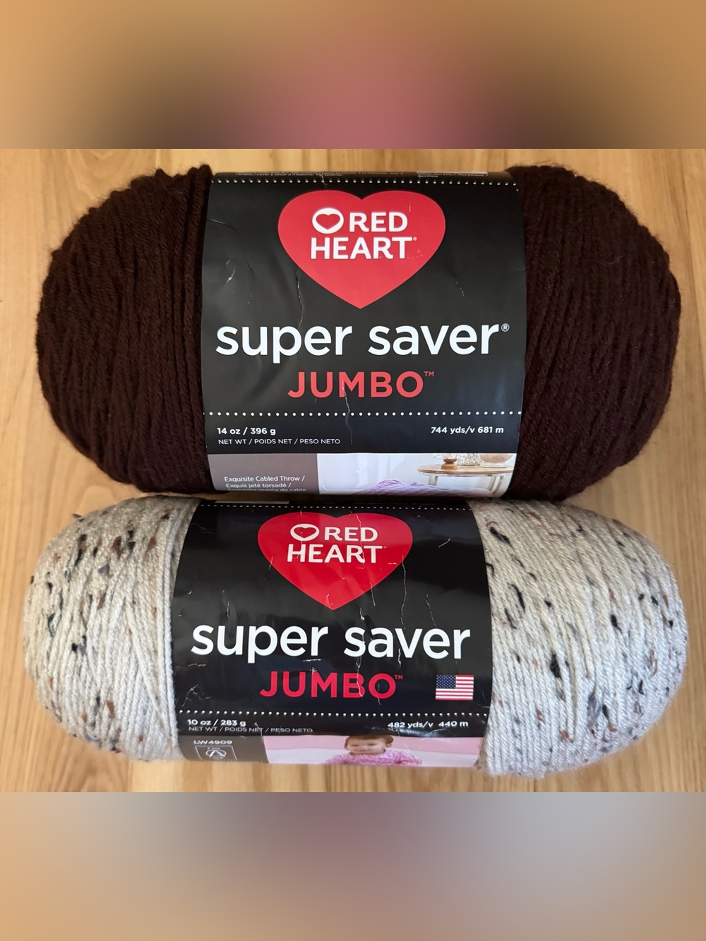 Red Heart Super Saver Jumbo Yarn Lot Coffee Aran Fleck 24oz 1226 Yards